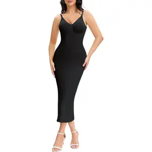 Shapewear Slips For Under Dress Deep V Neck Tummy Control Long Full Slip Dresses for Women Body Shaper
