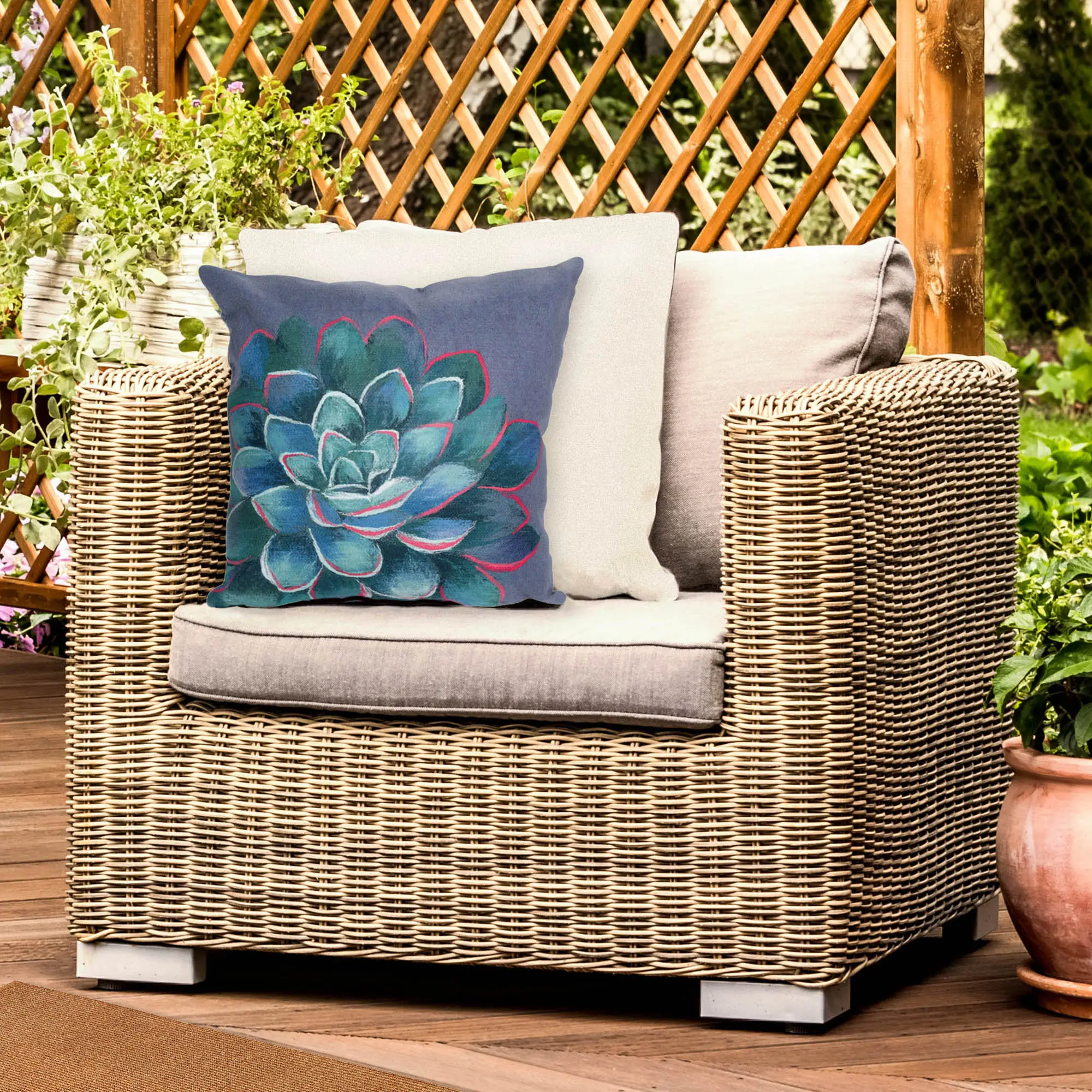 Lush Decor VISIONS IV Handmade Indoor/Outdoor Couch Cushion - Contemporary, Graphic Botanical Floral Accent Pillow (Succulent), Couch Cushions