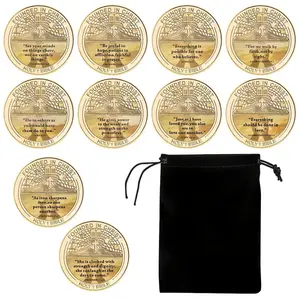 10 Pcs/Set Gifts For Christian Bible Quotes Sobering Coin Challenge Coins Set with Velvet Bag Religious Artistry Easter Activity Supplies Collection Birthday Christmas Gift For Man Birthday Christmas Gift