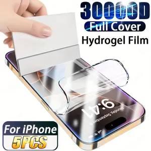 5 pack HD Hydrogel Soft Cellphone Smartphone Screen Protector for iPhone 17 Air/16e/17/16/15/14/13/12/11/Pro Max/Pro/Plus/Mini/XR/X/XS/XS MAX,HD Clarity,Seamless Fit,dynamic island compatible,scratch resistant,fingerprint protection