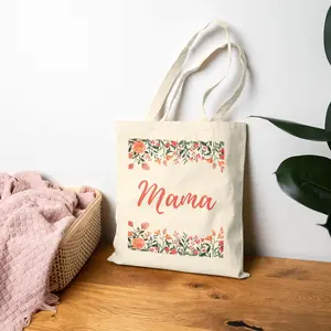 Mama Floral Cotton Canvas Tote Bag | Gift for Moms | Eco-Friendly Shopping | Beach Bag | Diaper Bag | Mother's Day | Floral Tote