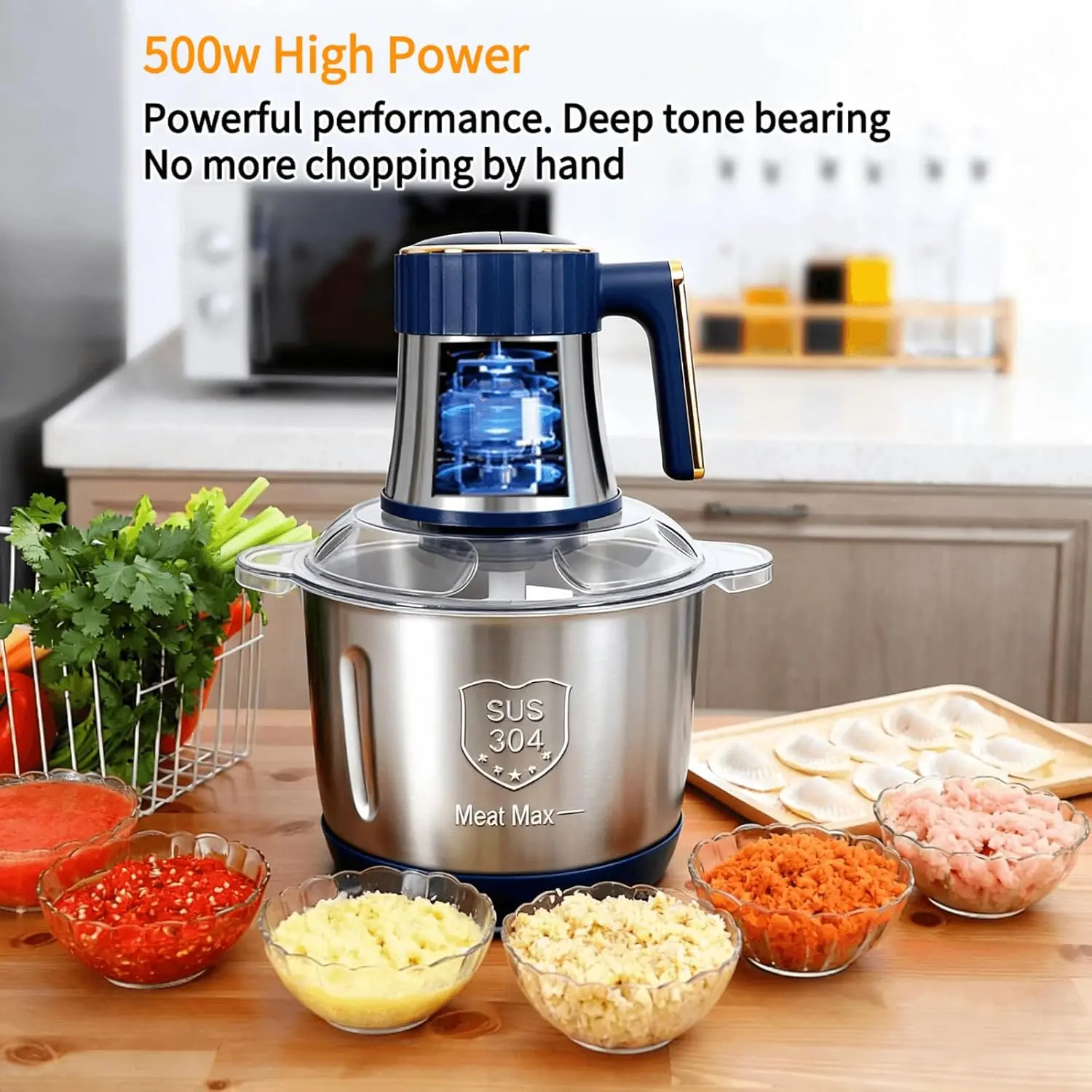 Meat grinder electric machine, food processor, meat chopper, 5-layer blade meat grinder, mixer-type meat grinder electric, electric food grinder, electric garlic chopper, mini electric food chopper, suitable for making baby food, meat, onions, vegetables
