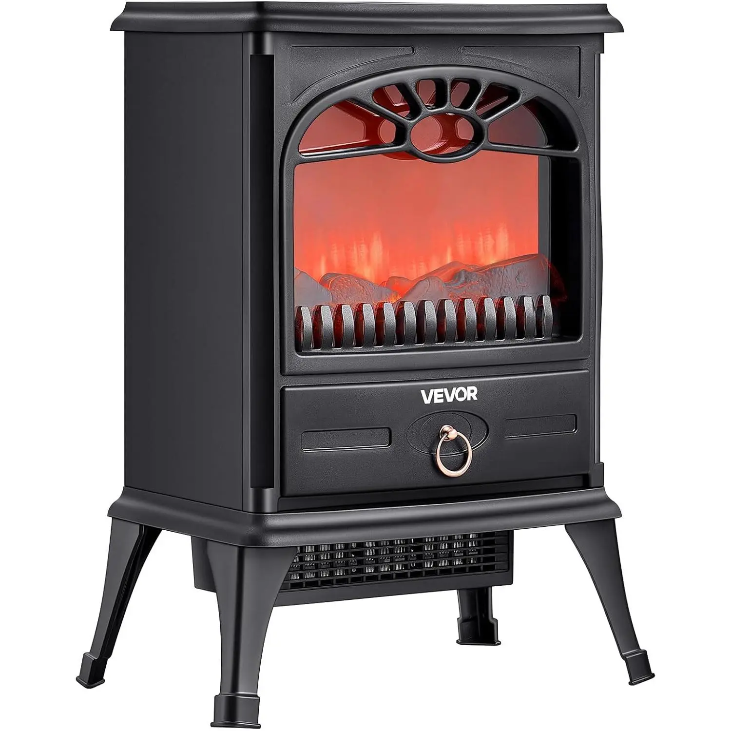 VEVOR 22.8in Freestanding Electric Fireplace Stove Heater, 900W-1500W 5120BTU Portable Unit, Overheating Safety Protection for Peace of Mind, Realistic Flames, Black for Bedroom & Holidays Use