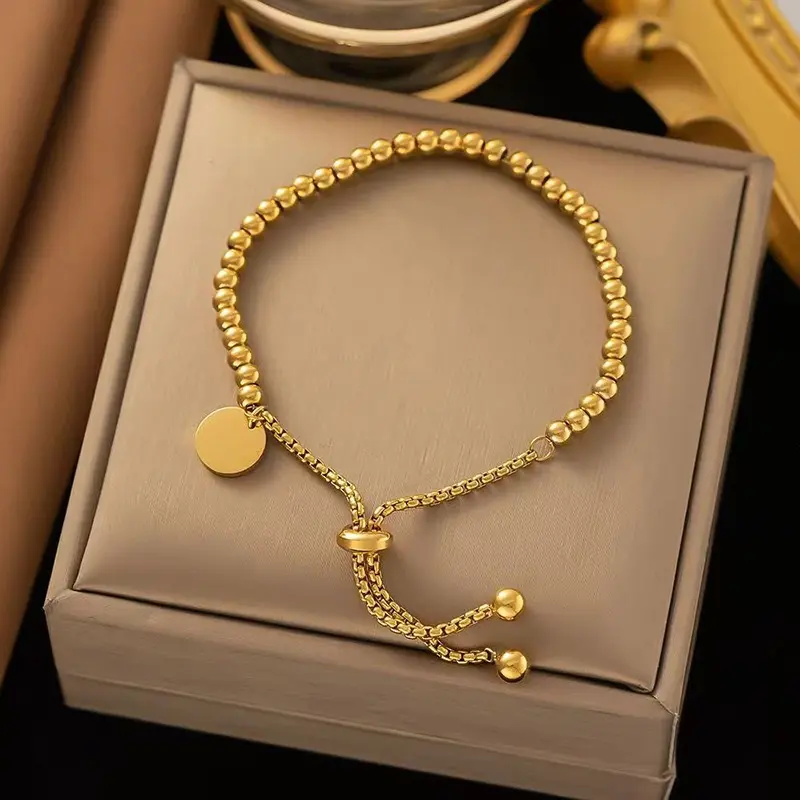 Women's Retro Adjustable Beaded Bracelet, Golden Beads and Chain Design, Artificial Gemstone Jewelry Accessory, Bracelets