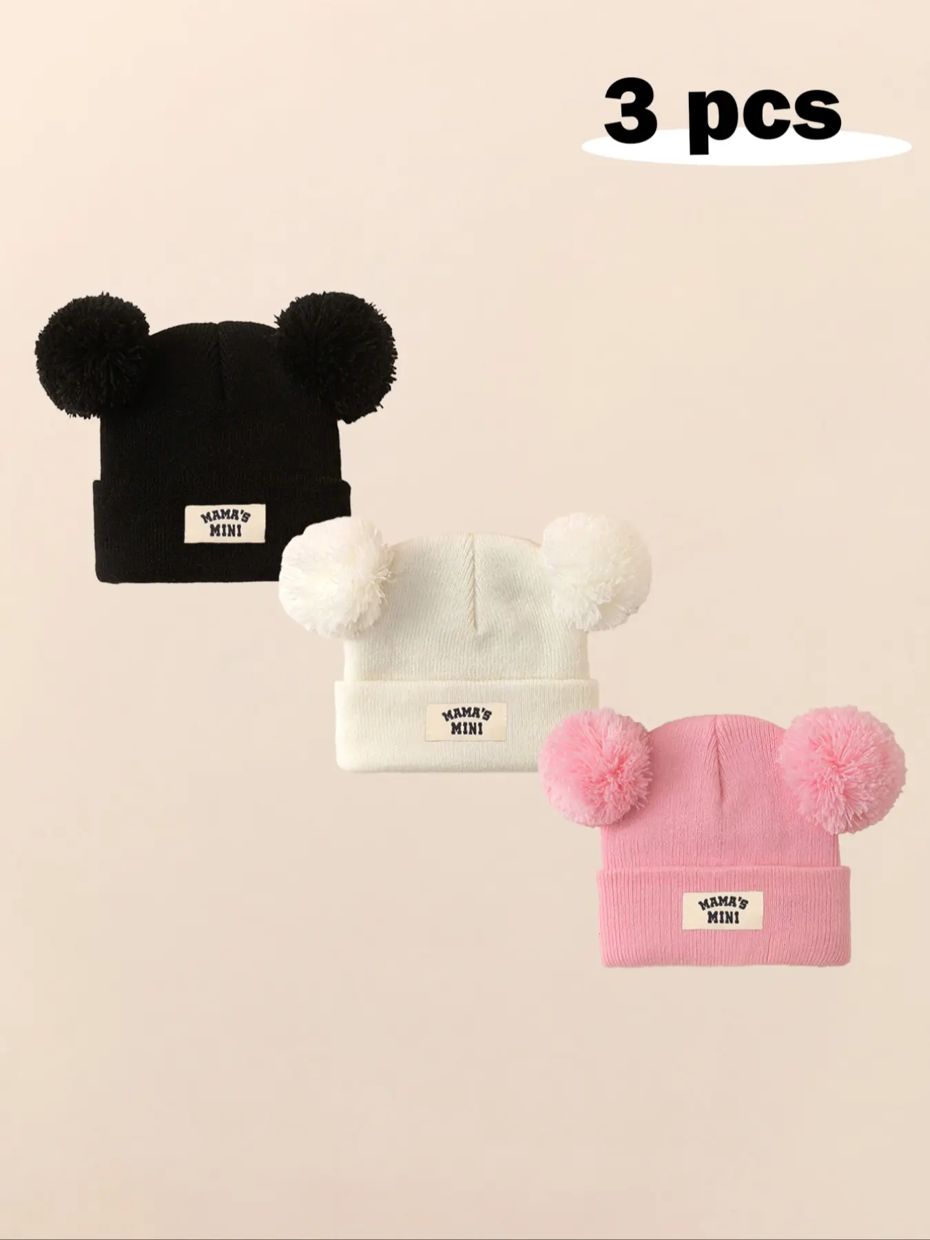 3pcs Baby Boys & Girls Newborn Toddler Pom-Pom Infant Beanie, Cozy Knit Winter Warm Heart Design, Cute Babies Beanies Bonnet Hats for Kids, Winter Skull Cap, Knitted Cap