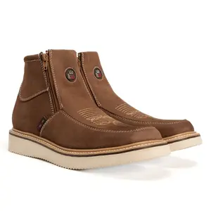 Country Flex 6' Double Zipper Work Boots for Men Soft Toe Leather Wedge Sole