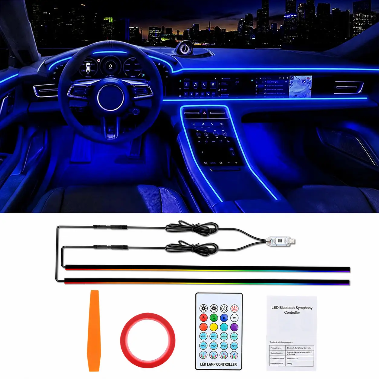 Smart LED Interior Car Lights, USB Powered RGB Car Ambient Lighting with App Control & Music Sync, DIY Mode 110cm+110cm 2-in-1 Design, Multi-Color Decor for Cars Trucks, Gift for Men & Women