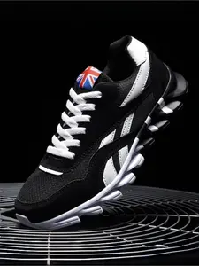 Parent-Child Navy-White Color-Block UK Flag Logo Breathable Mesh Sneakers, Sports shoes, Retro Casual Style, Stripe Decoration + Serrated Non-Slip Sole, Parent-Child Compatible, Eye-Catching Flag, Ideal for Daily Outfits