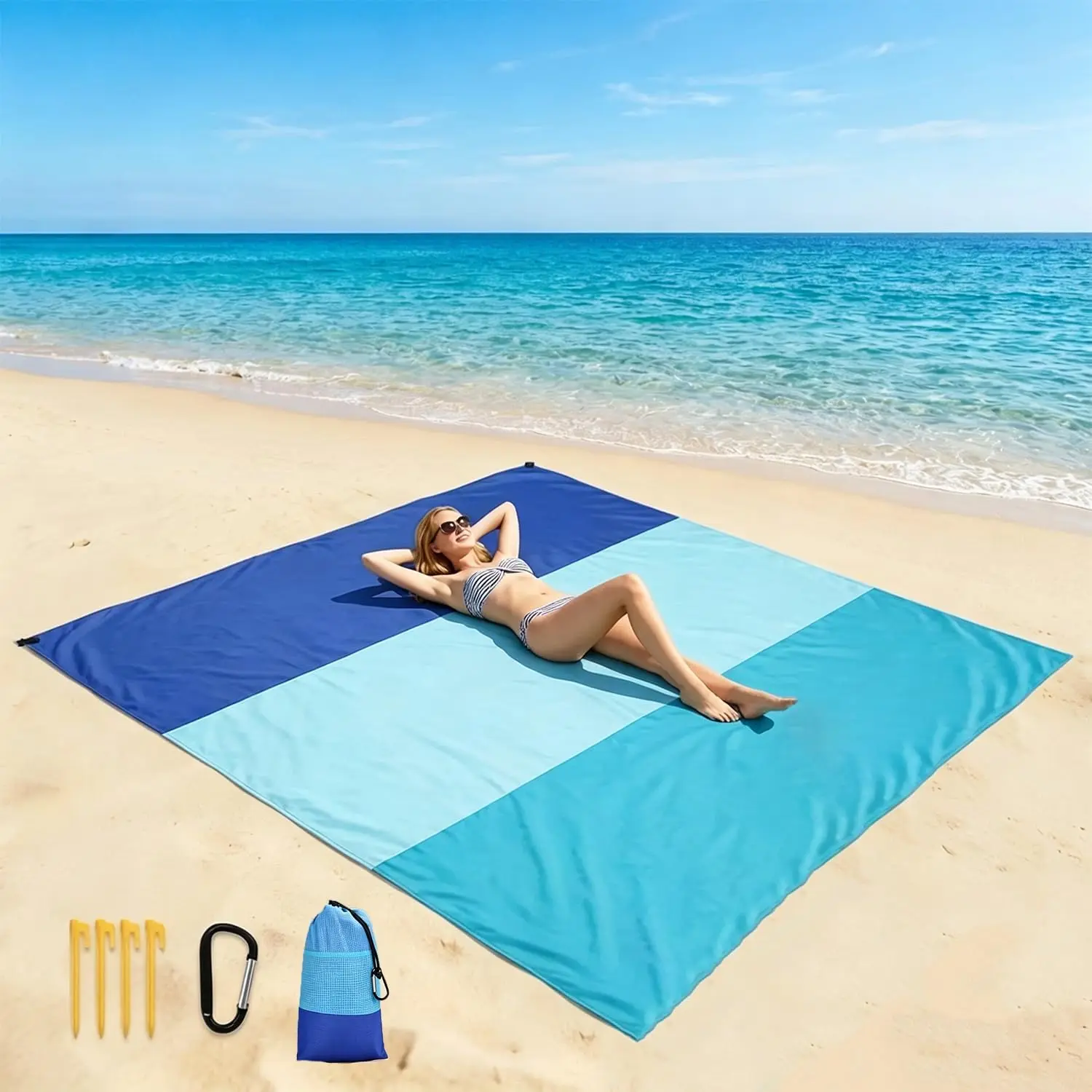 Beach Blanket Waterproof Sandproof 79"×83" Large Beach Mat - Quick Dry, Lightweight & Compact Sand Free Foldable Blanket for Family Travel, Camping, Picnic & Beach Essentials