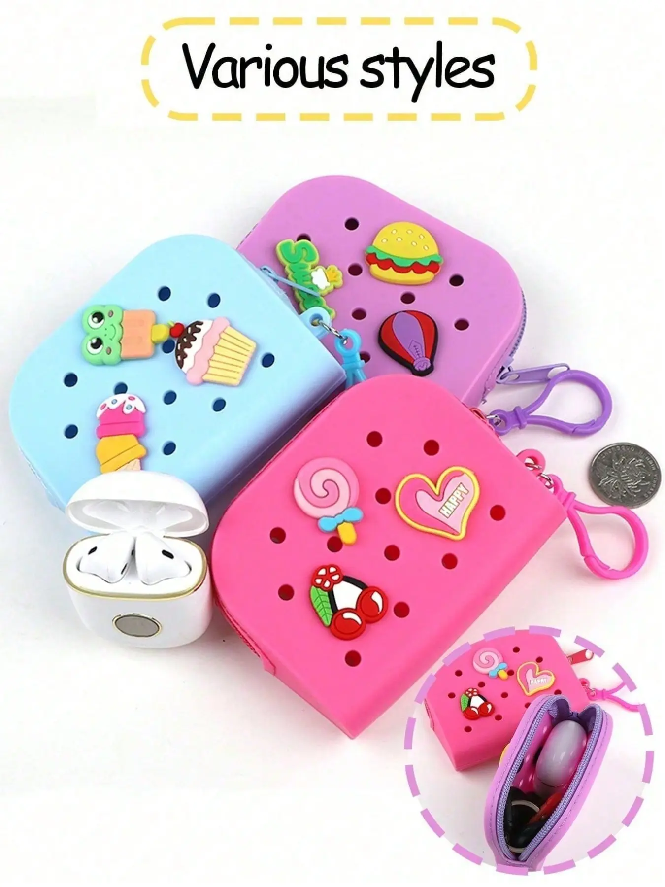 A fashionable silicone mini coin purse, cartoon silicone bag with DIY detachable design, cute storage bag, hollow design, coin pocket, lightweight zipper coin pouch, an ideal gift choice, Stylish Ladies Wallet