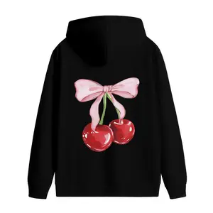 Adorable Girls' Cherry Print Hooded Sweatshirt – Cozy Long Sleeve Hoodie