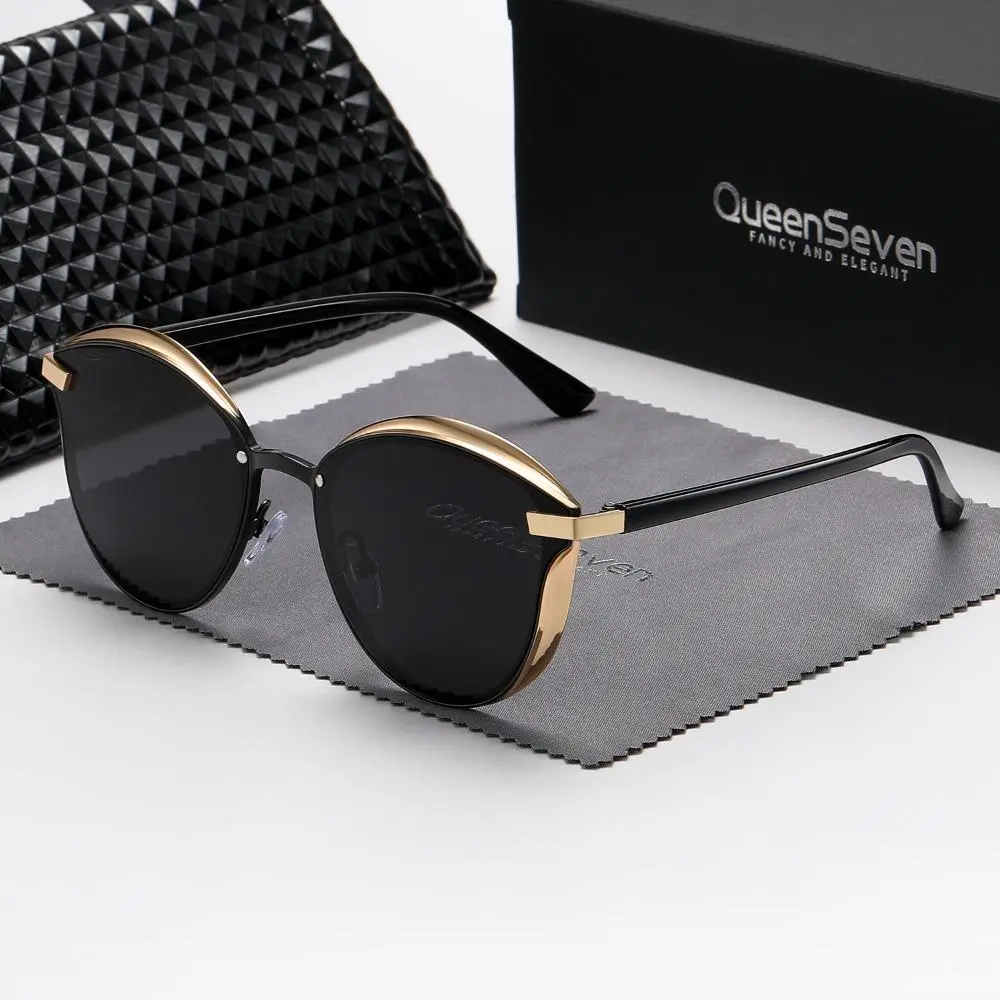 QueenSeven Unisex polarized oval cat eye retro fashion sunglasses