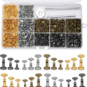 Double Cap Rivets Kit, Metal Cap Studs for Leather Craft, 4 Colors & 3 Sizes, Two-Piece Rivets for DIY Leather Repair, Permanent Fastenings, Handcraft