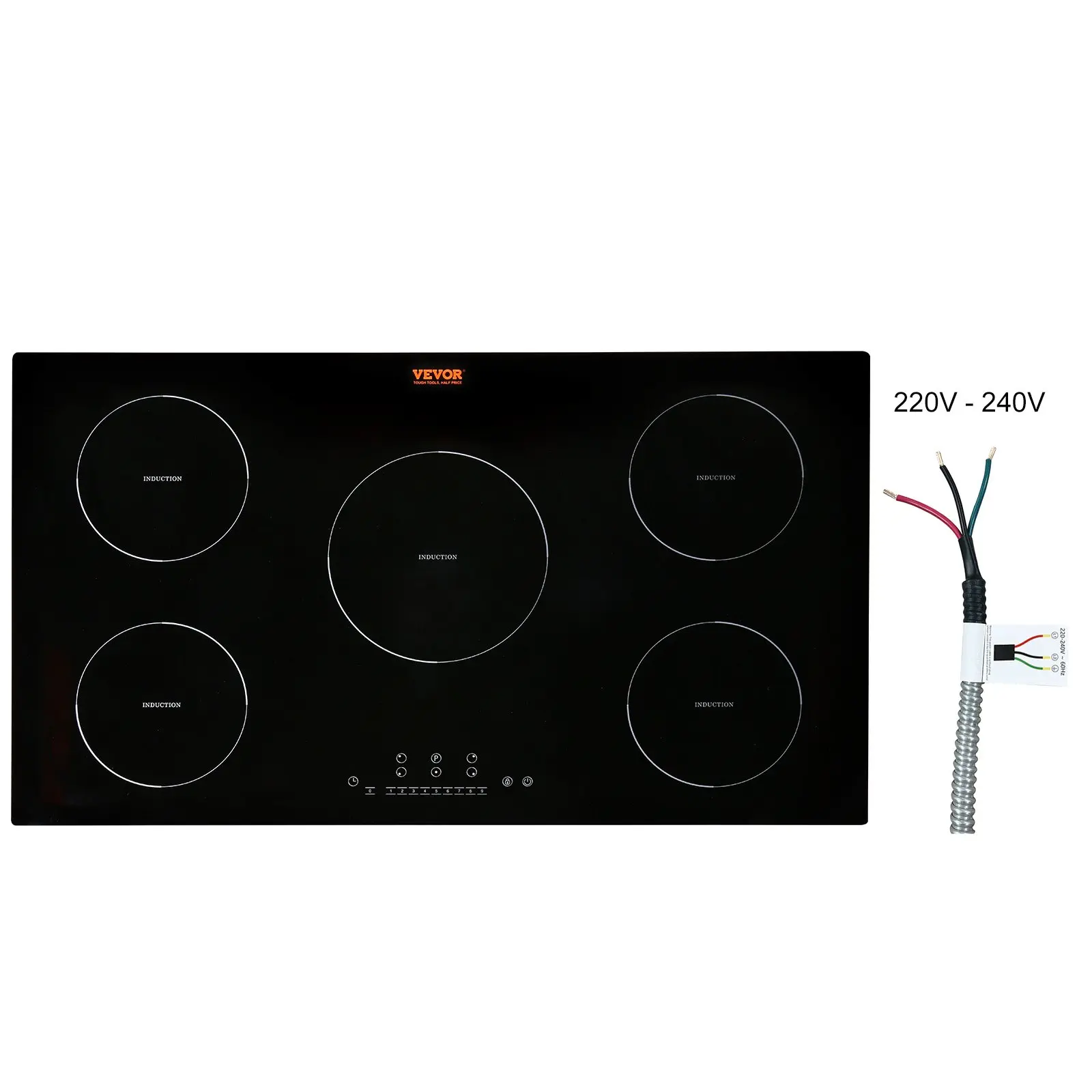 VEVOR 36'' Built-in Induction Cooktop, 5-Burner 9200W Stainless Steel Electric Stove, 9 Heating Levels, LED Touch Screen, Timer, Simultaneous Cook, Child Lock & Over-Temperature Protection (Fits Cast Iron Pots)