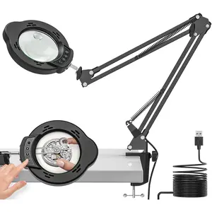 Magnifying Glass with Light and Clamp, 15X 10X Desk Magnifying Lamp, 84 LED Real Glass Lens Magnifier, 5 Color Modes Stepless Dimmable, Adjustable Hands Free Table Lamp for Repair Crafts Hobby Sewing