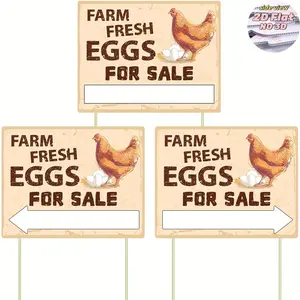 Farm Eggs Sign Corrugated Plastic Marker, Rustic Farmhouse Design, Set of 3 with 6 Stakes, Ideal for Indoors & Outdoors, Enhances Yard Ambiance