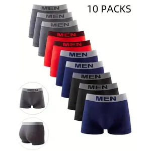 10-Pack Men's Boxer Briefs, Men's Letter Waistband Breathable Comfortable Boxer Briefs, Stretch Sports Shorts, Men's Casual Underwear Daily Base Layer