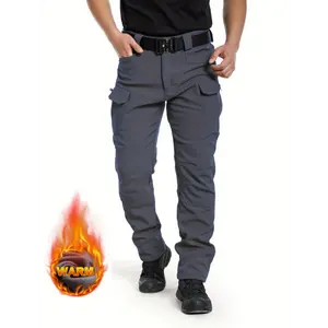 2pcs Men's Warm Thermal Casual Multi-Pocket Trousers for Fall/Winter Outdoor Hiking, Camping, Hunting, Tactical Pants Autumn and Winter Warm Fleece-Lined Pants
