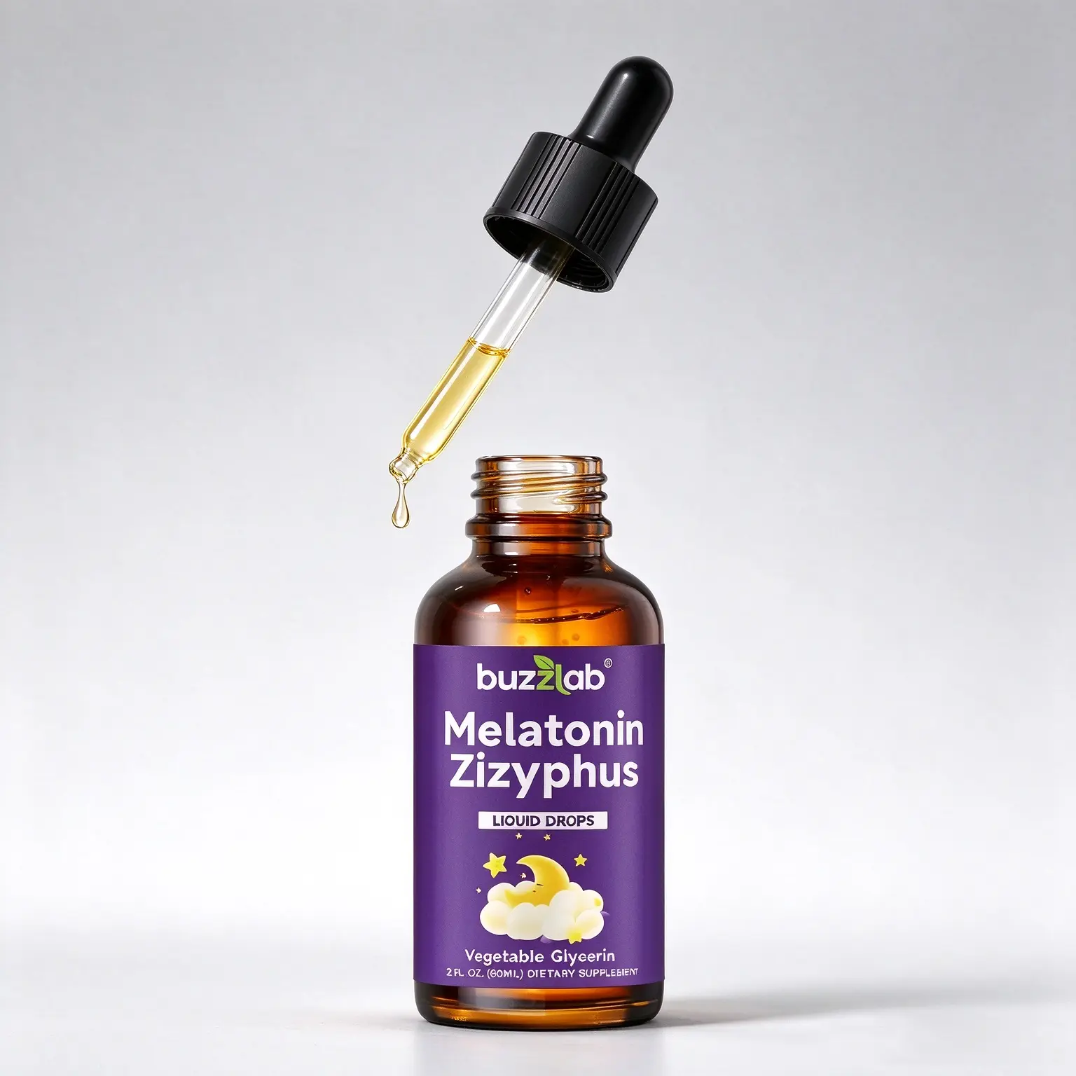 Buzzlab Melatonin Liquid Drops with Zizyphus - Sleep Support, Fast Absorption, Non-Habit Forming, 60 Day Supply