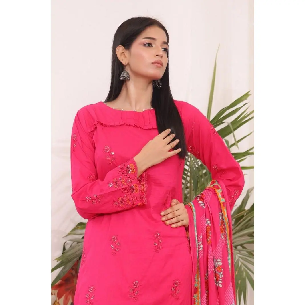 Rani Pink 3-Piece Embroidered Chikan Kari Suit