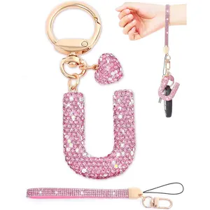 Keychain for Women Girls,Bling Letter Key chain Initial with Heart, unique Pink bag Keychain Charms for Backpack Handbag new driver accessories