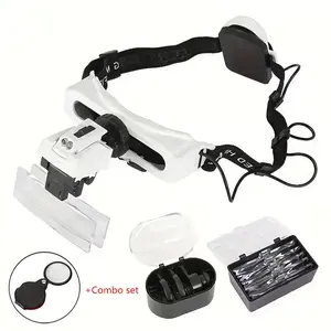 LED Head-Mounted Magnifier with 5 Lenses (1.0x-20x Zoom), Ideal for Watch Repair, Welding, and Precision Work, Versatile Use, Abs Frame Material