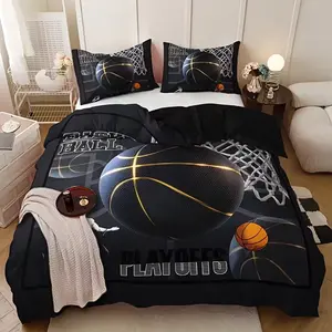 3-piece Basketball Print Bedding Set, Bedding Ensemble, Bedroom Bedding Set, Includes 1 Duvet Cover + 2 Pillowcases (No Fill) - Soft, Comfortable, and Breathable Home Dorm Friendly Bedding