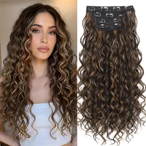 Women's 22In Clip-in Hair Extensions - 4Pcs Synthetic Fiber Hairpieces with Invisible Lace Weft, Silky Soft Natural Look, Wedding-Worthy Waves for Dark Chocolate Brown Hair