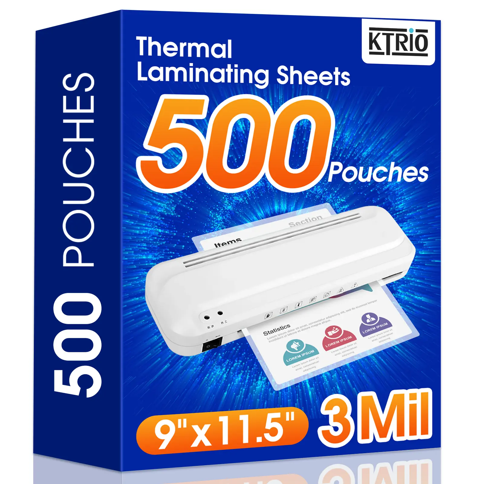KTRIO Laminating Sheets, Hold 8.5 x 11 Inches, 3 Mil Thermal Laminating Pouches, 9 x 11.5 Laminate Sheets for Laminator, Clear Lamination Sheet Paper, Letter Size, Office School Home Supplies