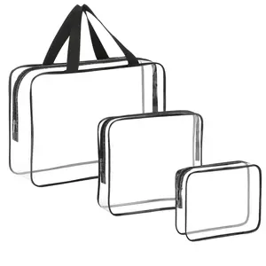 3Pcs Clear Waterproof Storage Bag, Reusable Portable Cosmetic Storage Bag, Zipper Toiletry Bag for Travel & Gym, Makeup Organizer