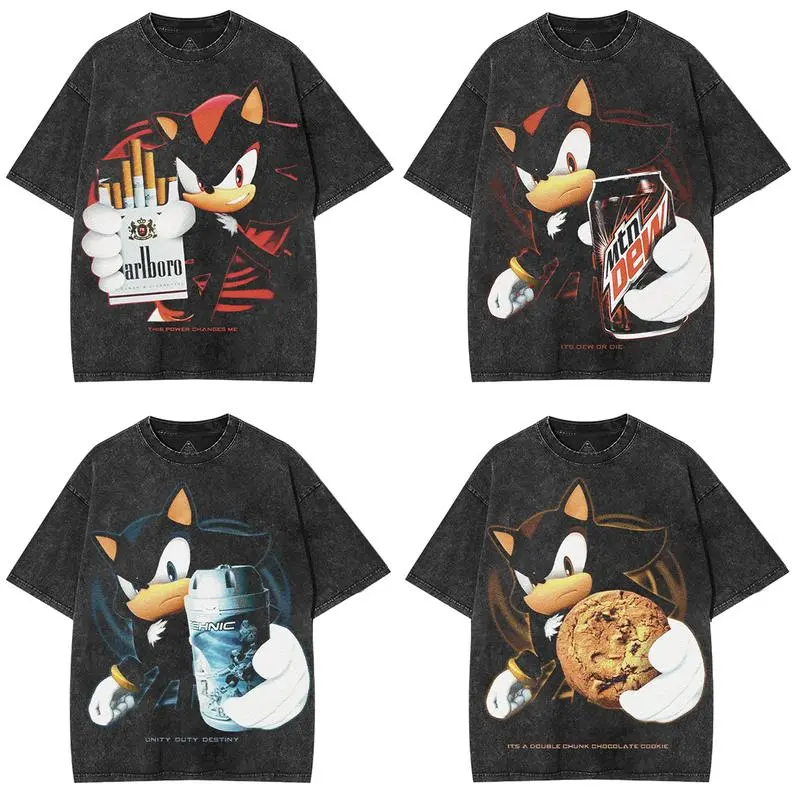 Anime Figma Store x [COLLECTION] Retro Limited Shadow The Hedgehog T-Shirt, Funny Meme Cartoon Shirt Movie Unisex Oversized Heavyweight Cotton Acid Washed Tee, Men Gifts
