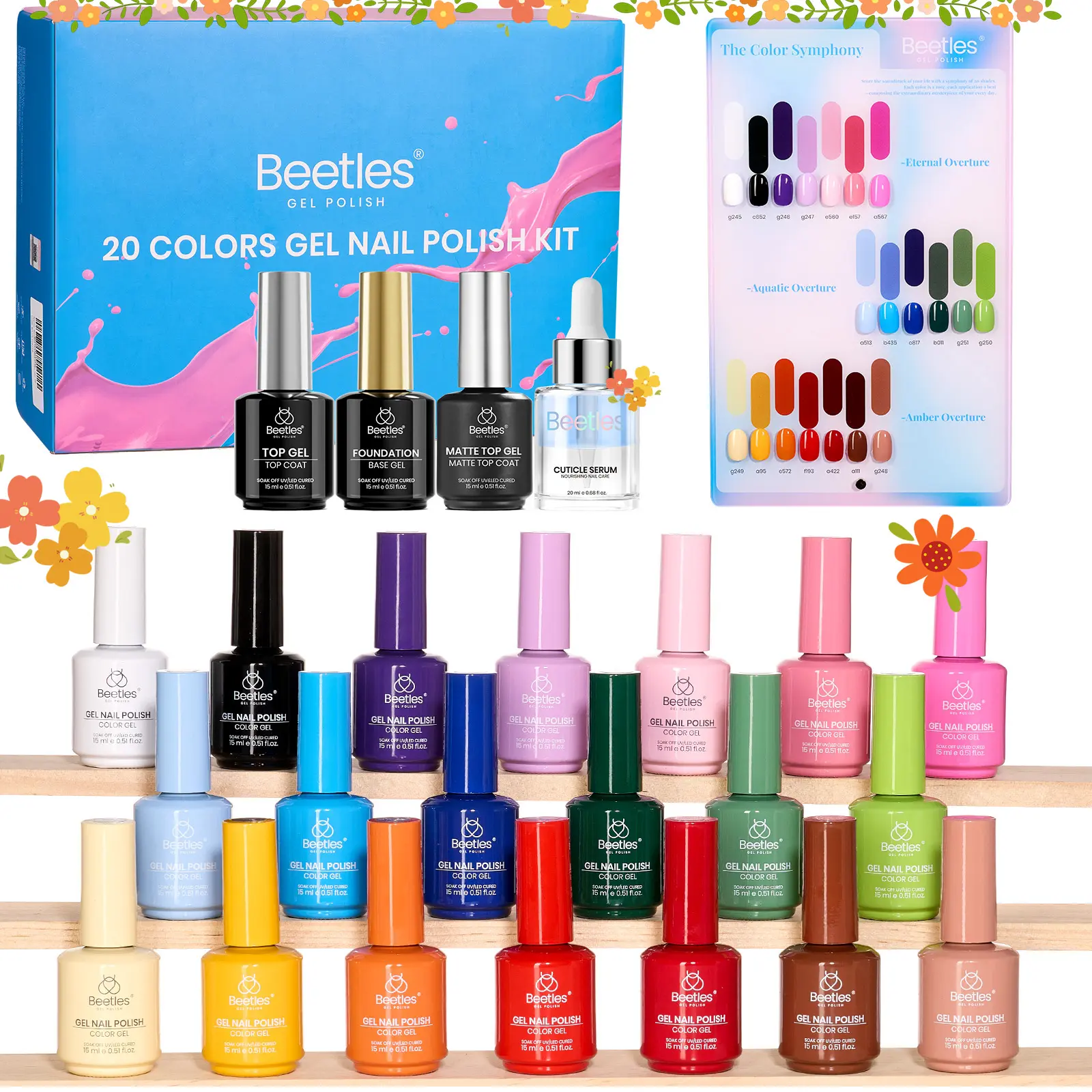 [Exclusive to TTS]Beetles Gel Polish Set -  20 Colors 15 ML Polish Set with Base Top Matte Coat & Cuticle Oil Pink Red Blue Purple Brown Yellow Green Black White Colors Nails Gifts for Women #Summervibes outdoorfun