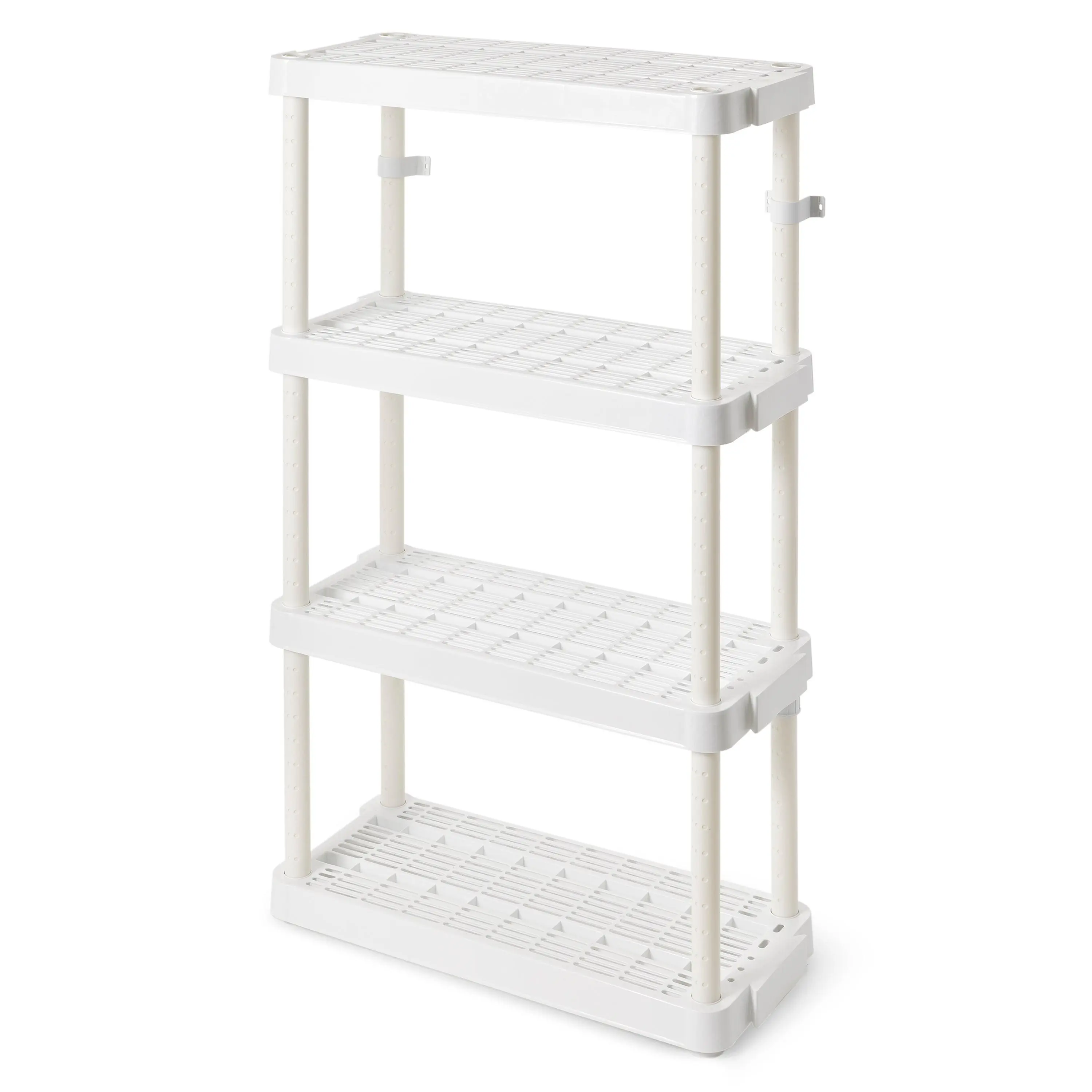 Gracious Living 4 Shelf Adjustable Ventilated Medium Duty Shelving Unit, White Organiser Plastic