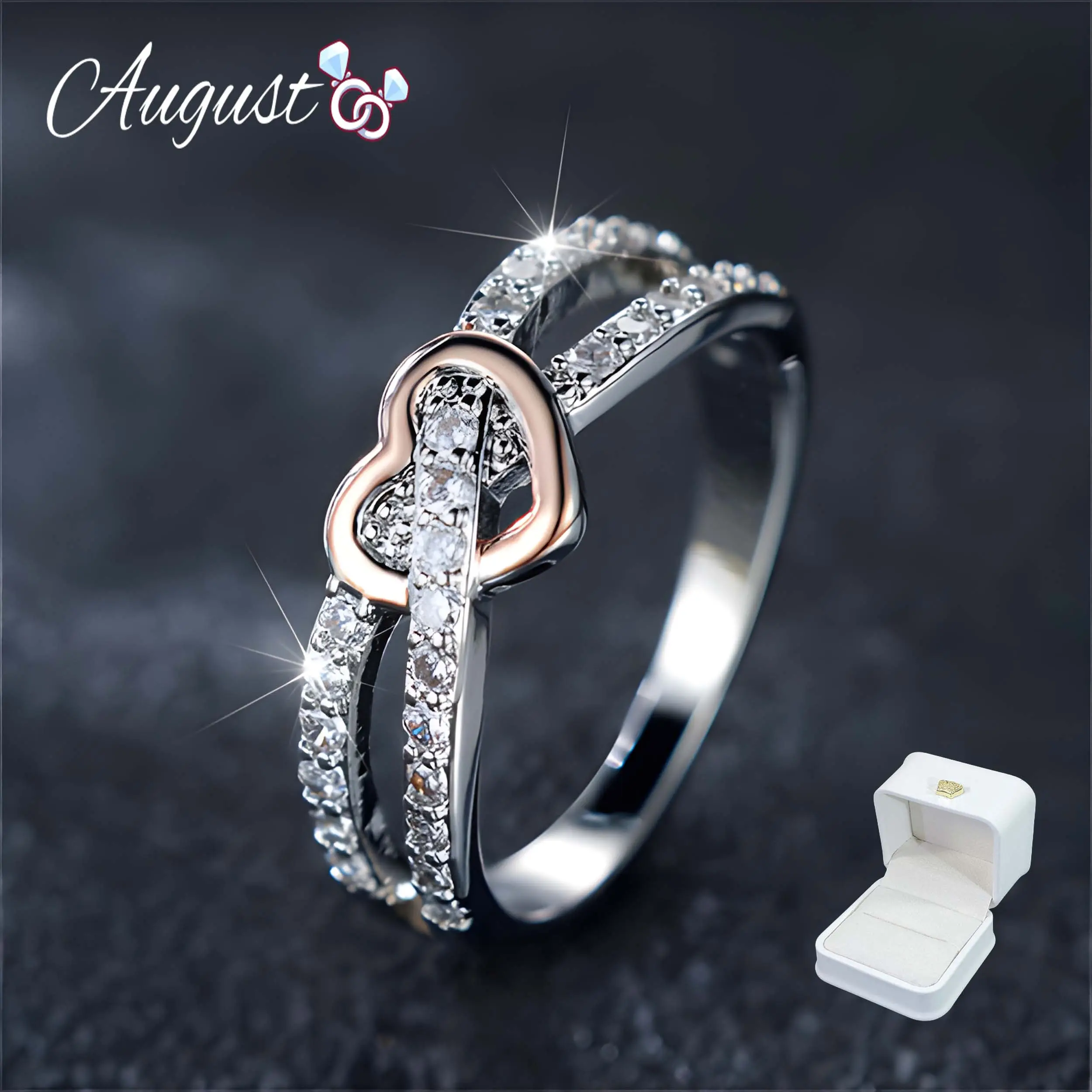 Women's Infinity Heart Cubic Zirconia Promise Ring, Fashion Heart Rings, Non-Tarnish Artificial Gemstone Jewelry, Valentine's Day Gift for GF, Exquisite Packaging, Sizes 6-10, Spring Statement Accessory, Promise Rings For Gf