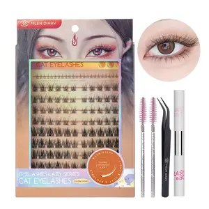 Mlen Diary Cat Eye Eyelashes Extension Set & 2 in 1 Lash Bond Reusable Individual D Curl False Eyelashes Length 9-14mm Within Lower Lashes Glue Set Included Remover And Tweezer