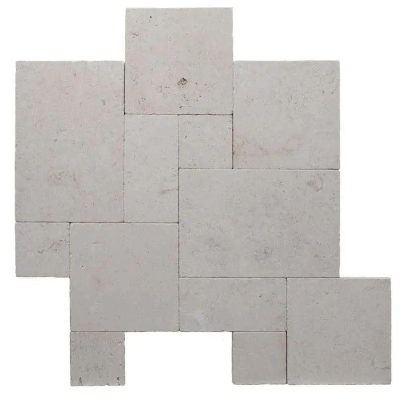 Myra Tumbled Limestone French Pattern Flooring Tile - Decorative, Natural Slip Resistance, Slip-Friendly Texture, 8x8, 8x16, 16x24 Sizes, Suitable for Indoor Spaces, Pool Decks