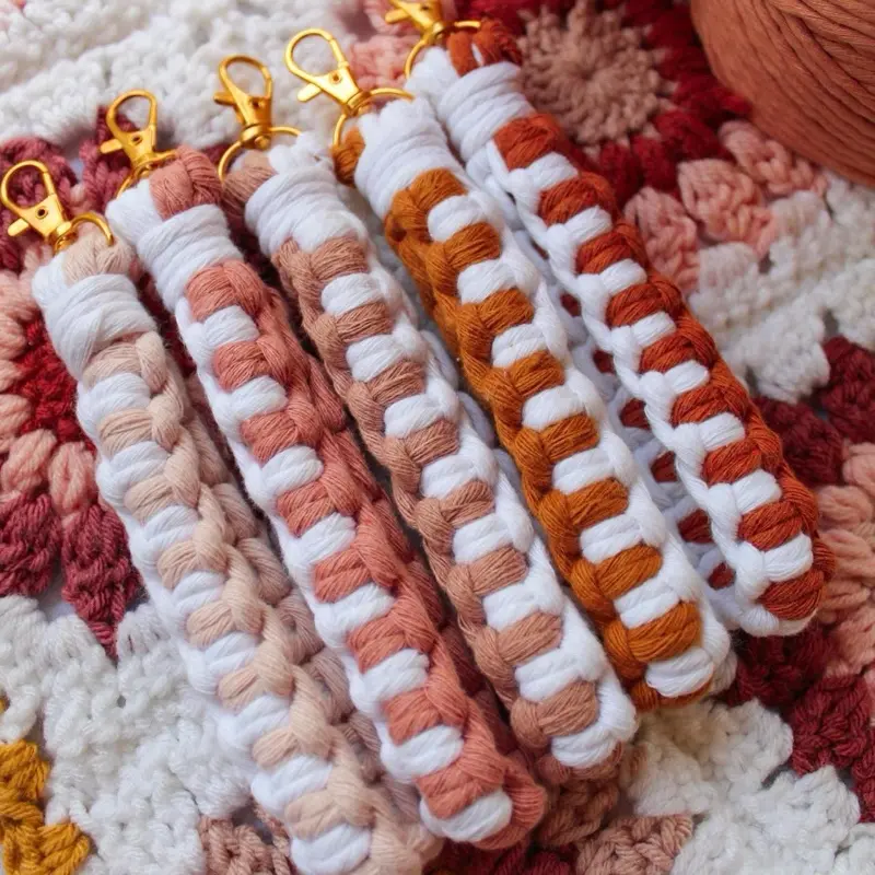 Boho Checkered Macrame Wristlet | Macrame Wristlet | Recycled Cotton Accessory | Retro Duel Tone Keychain | Gifts for Her | Christmas Gifts