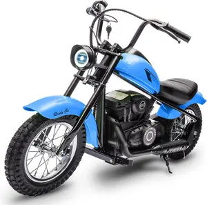 【Christmas Gift】Blue Electric Dirt Bike For Kids With 15 MPH Top Speed 24V 300W Motor LED Lights And 12 Inch Air Filled Tires Blue
