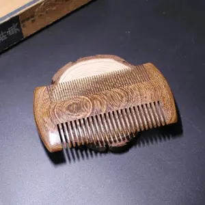 2pcs Women Men Use Green Sandalwood Pocket Beard & Hair Combs Hair Detangling Comb Hair Styling Combs Comfortable Use Classic Style Handmade Natural Wood Comb with Fine and Wide Tooth