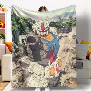 Mecha Warrior Flannel Blanket Futuristic Battle Robot Print Design Soft Warm Durable Cozy Texture Perfect for Bedroom Decor Living Room Couch Office Nap Anime Fan Gift Travel Companion Home Collection tiktokshopspringglowup