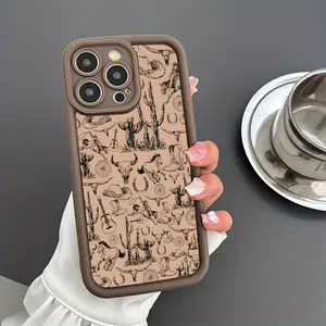 Phone case: Western Graffiti Brown Matte Full-Body Shockproof Protective Phone Case Compatible with Apple iPhone 17/16/15/14/13/12/11 Pro Max Plus, X, XS Max