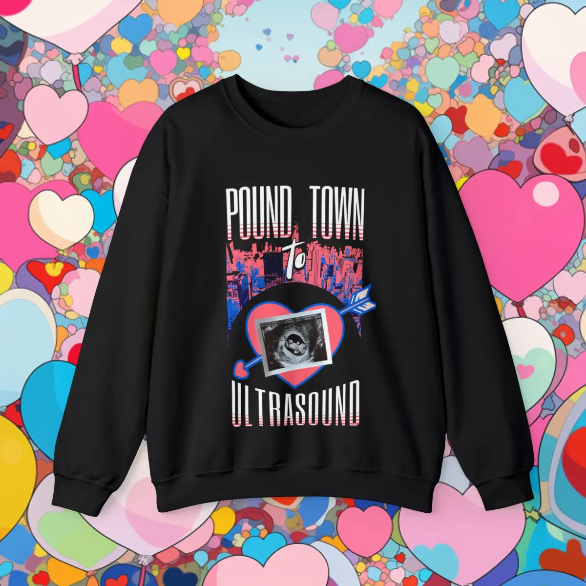 pound town to ultrasound crew neck sweater| funny pregnancy shirt| maternity shirt| unisex baby announcement sweater| baby shower| sexyy red| new mommy and daddy sets