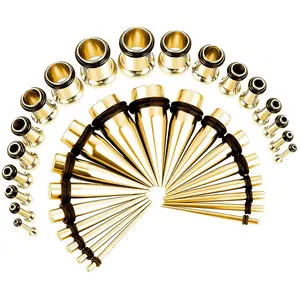 BodyJ4You Ear Stretching Kit 36PC Goldtone Stainless Steel Starter Set with Tapers, Plugs, and O-Rings