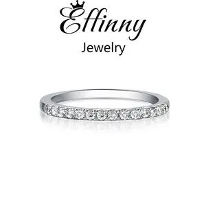 Effinny 0.3ct Classic Half Eternity Wedding Band, 5A Cubic Zironica Stacking Durable Women's Wedding Ring In Sterling Silver Brilliant Sparkle Outdoorfun