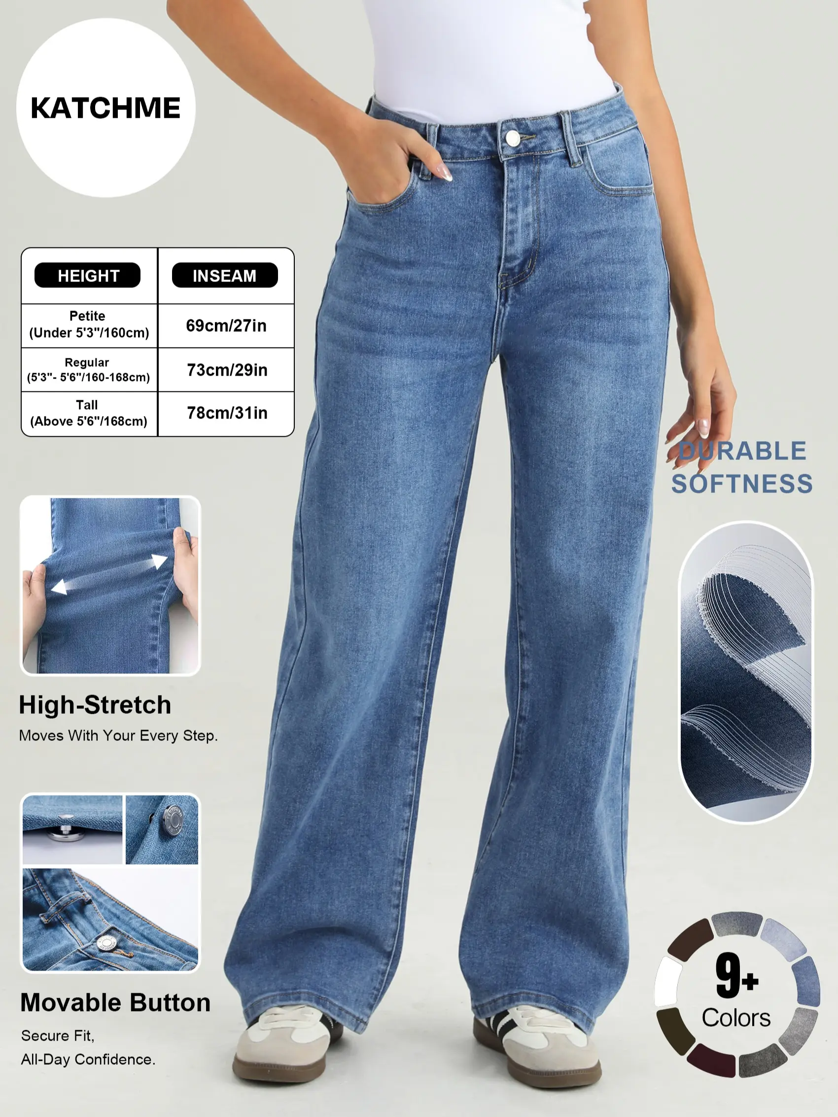 Katch Me Chic(US)Women's Versatile High Waist Denim Wide Leg Jeans, Flexible Stretch Multi-Pocket Durable Denim Trousers for Women, Soft Wrinkle-Resistant Daily Wear #TikTokMadeMeBuyIt #DenimJeans #WideLegPants