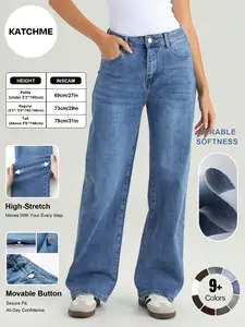 Katch Me Women's Versatile High Waist Denim Wide Leg Jeans, Flexible Stretch Multi-Pocket Durable Denim Trousers for Women, Soft Wrinkle-Resistant Daily Wear(US)