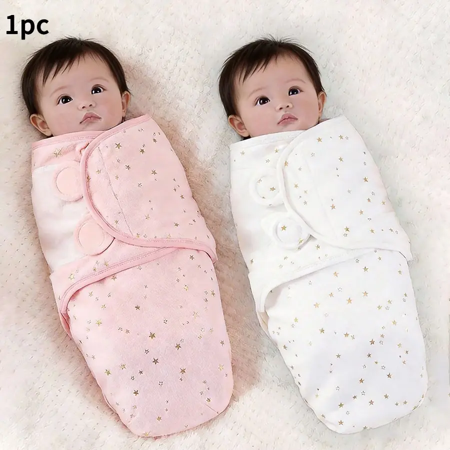 1pc Baby Gold Foil Design Swaddle Blanket, Calming Anti-Jump Wrap, Newborn Size Star Pattern, Soft Skin-Friendly, Infant Comfort Cover, Soft Material