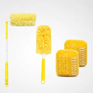 Microfiber Extendable Duster Set - 1 Duster with 10 Replacement Heads, 360-Degree Swivel Washable Dust Remover for High Ceiling Fans, Shelves, Home & Car Interior Cleaning