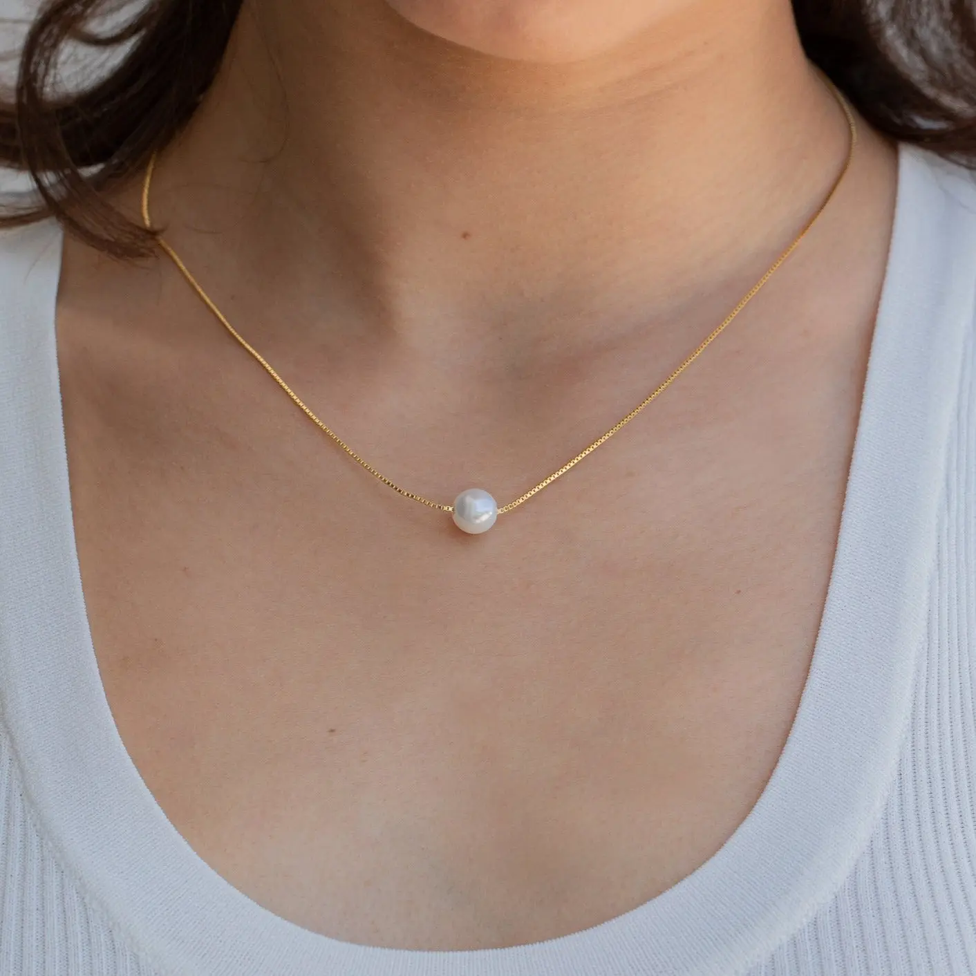 Kennedy Pearl Necklace by Caitlyn Minimalist - Round Floating Pearl Charm Necklace with Box Chain - Wedding Necklace - Gift for Her