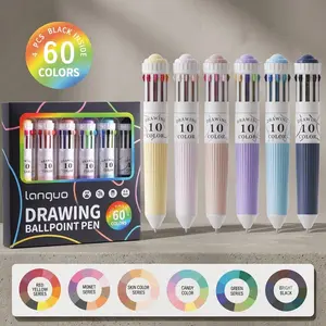 6 Pack Multicolor Pens, 10-in-1 Colored Ballpoint Pen, 60 Colors, 0.8mm Fine Point Smooth Writing, Retractable Ballpoint Pens for Office School Students Teens